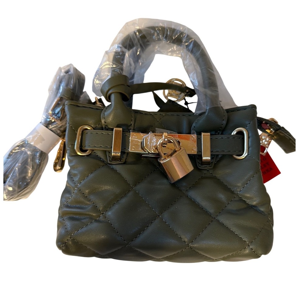 Studio Badgley Mischka Mini Quilted Satchel Olive Green Vegan Leather Crossbody